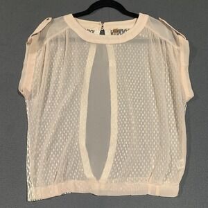 PaulnKC Sheer Lace Keyhole Cap Sleeve Blouse Top Women's M